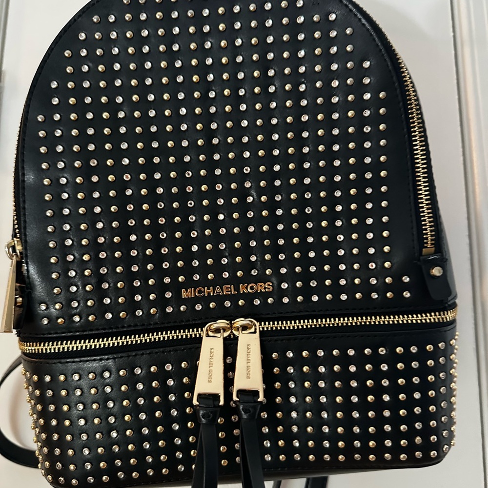 Michael Kors Black and Gold Studded Backpack